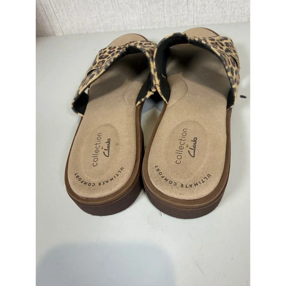 Clarks Declan Flo Leopard Print Flat Slide‎ Sandal Leather 8M